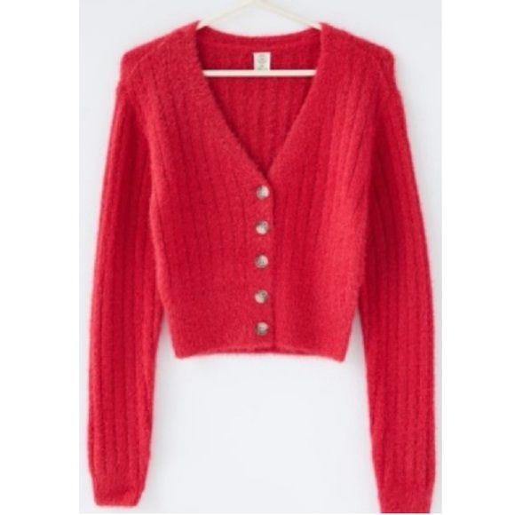 Urban Outfitters Sweaters - Urban Outfitters red soft & fuzzy cardigan Madie cropped Y2K style size Small